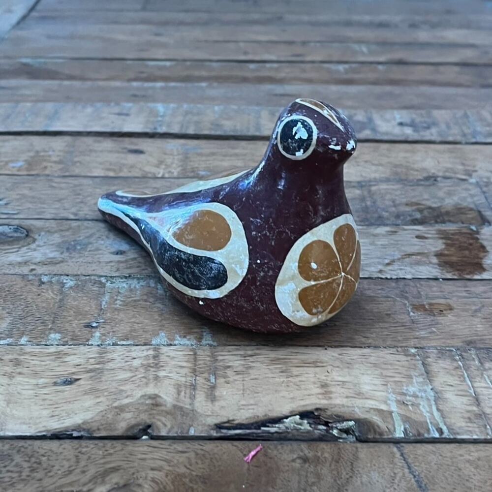 Tonala Mexican Pottery Folk Art Bird Figure 6" Hand Painted Dristressed